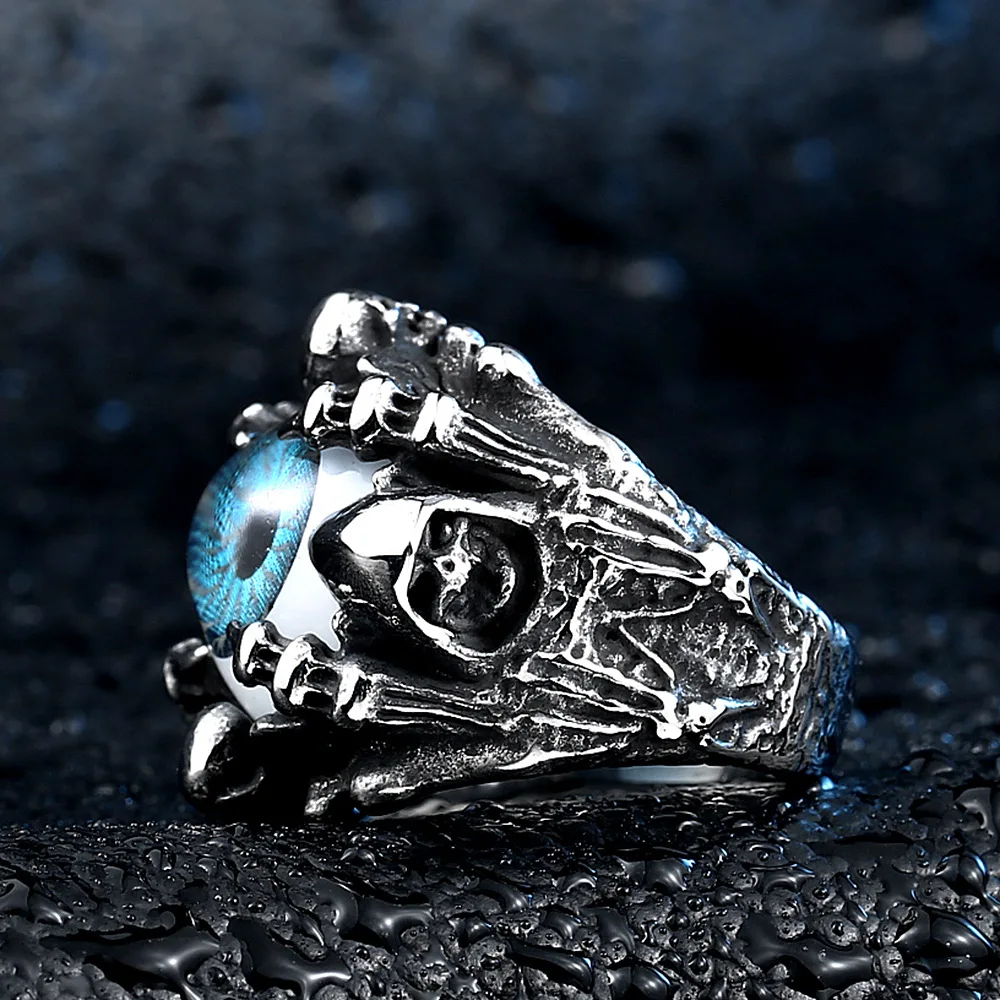 Hip hop Punk Vintage Stainless Steel Evil Big Eye Biker Men Rings For Men