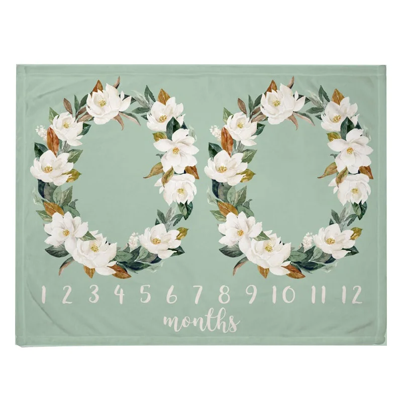 Cartoon Elephant Baby Monthly Milestone Blanket for Twins Baby Photo Blanket for Boyr or Girl Newborn Shower Gift