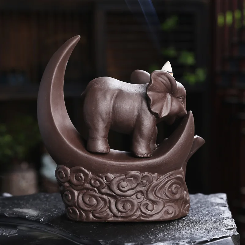 Original Zisha Sandalwood Burner Creative Crescent Elephant Home Tea Room Decoration Backflow Incense Burner