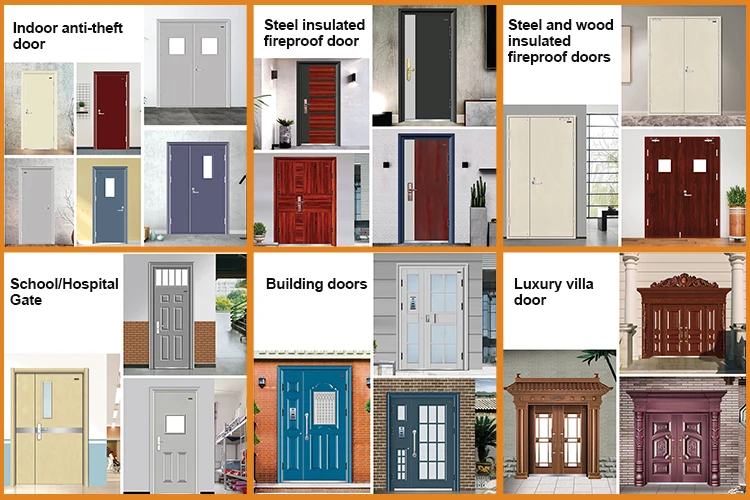 Chinese Factory Customized Luxury Security Fiberglass Door American Glass Panel Designed Exterior Door for Apartment