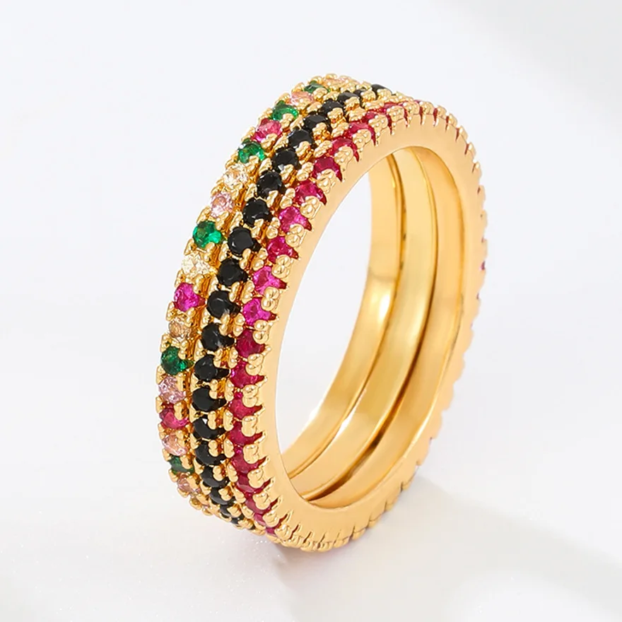 Simple Colorful Rows Of Diamond Ring Female Full Star Ring AM1661003
