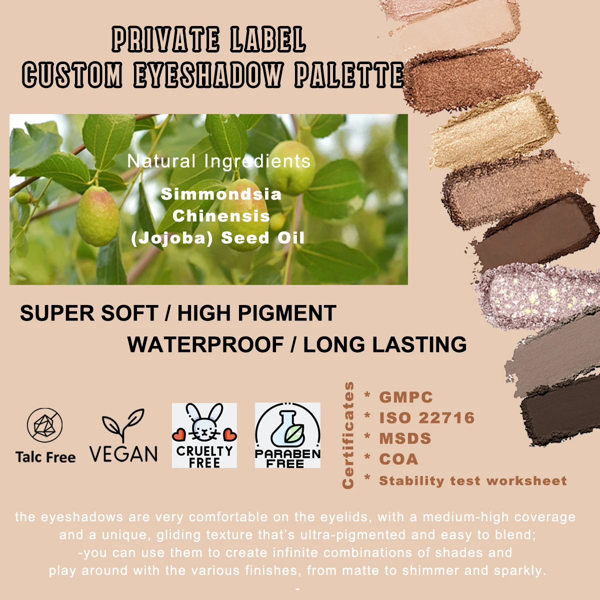 Paraben free nude dark eyeshadow palette custom logo vegan eye shadow custom logo private label nude eyeshadow palette