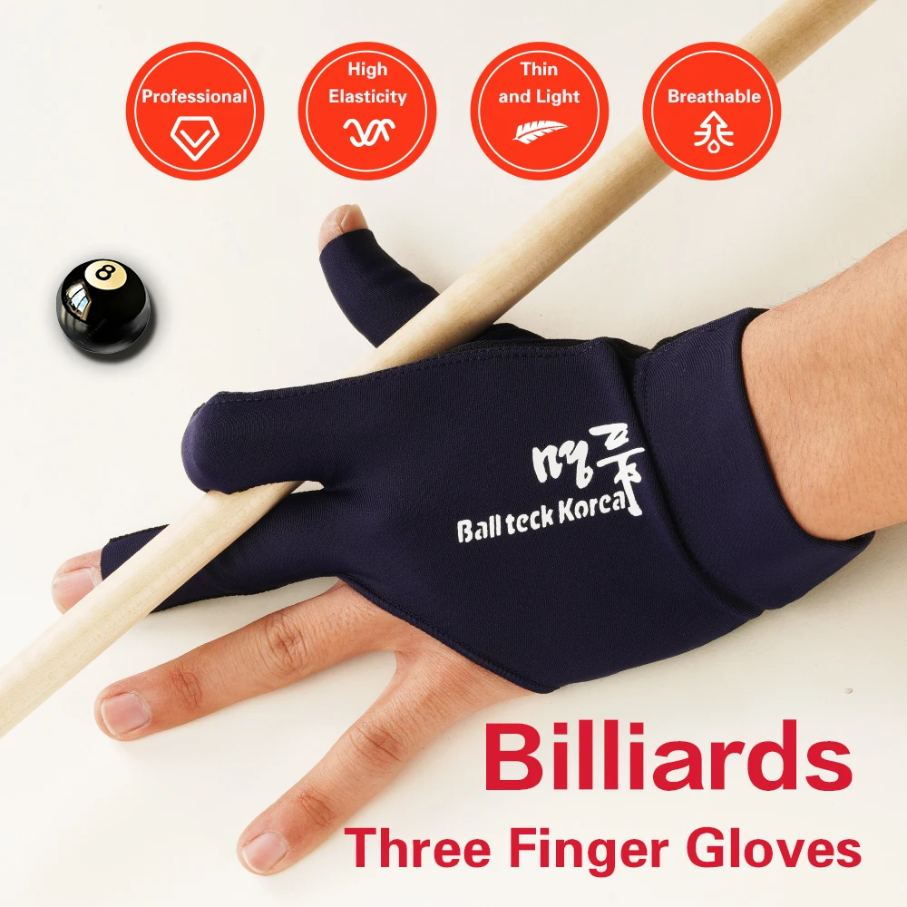 Billiard Glove Left Hand Medium High Quality Ballteck Korea Carom Glove 3 Fingers Professional Pool Glove Billiard Accessories