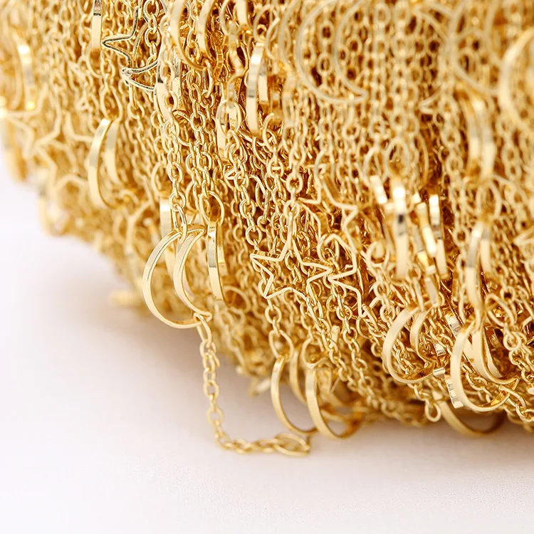 NANA high quality 14k italian gold plated chain,2mm brass gold chain with stars and moons