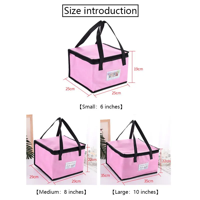 Custom Logo Pink Geometric Square Portable Non Woven Large Insulated Tote Bag Thermal Lunch Cooler Bag