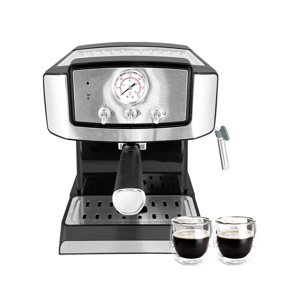 Professional 20 bar Stainless Steel Italian Espresso Cappuccino Mocha Maker Coffee Machine with Automatic Detachable Water Tank
