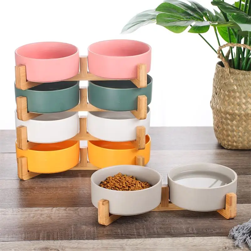 Non Spill  Elevated Double Ceramic Dog Bowl Slow Feeder Cat Raised Food Water Sublimation Pet Bowls