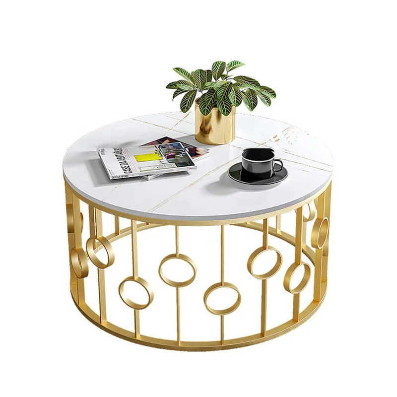 
sintered stone Round marble tea table combination round creative light luxury storage furniture metal coffee tables 