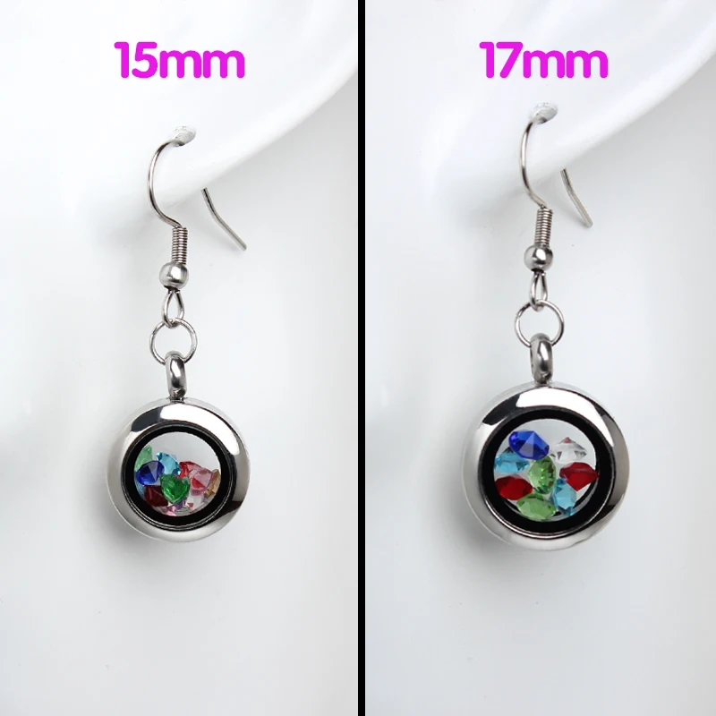 Wholesale 15mm/17mm Stainless Steel Twist Screw  Closure Glass Stainless Steel Back Earring With Glass Floating  Locket /Pair