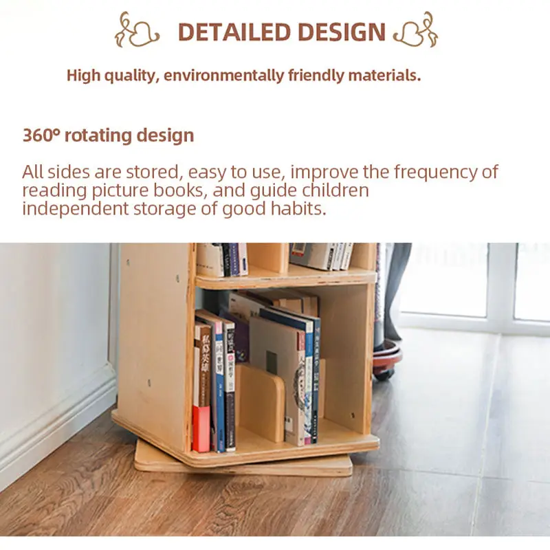 TOP Revolving Solid Wood Bookcase Wooden Bookcase Furniture Christmas Present Book Shelve Rack Bookshelf Kids Bookshelf Storage