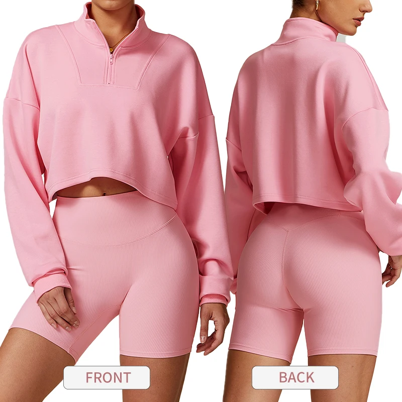 DWY8883 Wholesale Warm Zip-Up Stand Collar Hoodie Women Loose Comfortable Hoodie Casual Gym Yoga Sports Jacket