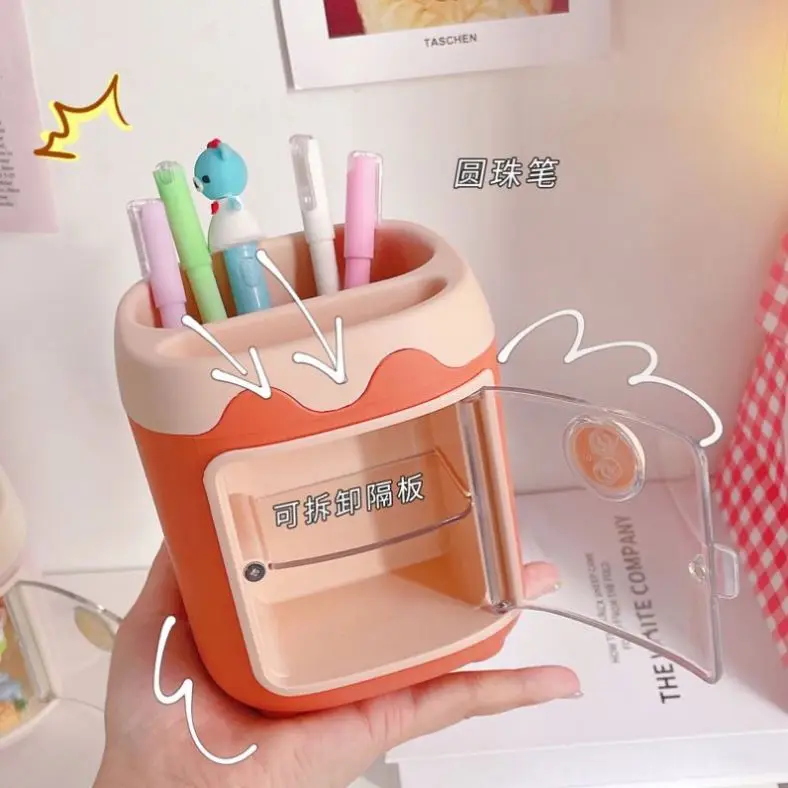 PC Kawaii Pig Pen Pencil Pot Holder Brush Storage Container Desk Organizer Multifunction washi tape Stationery Office Supplies