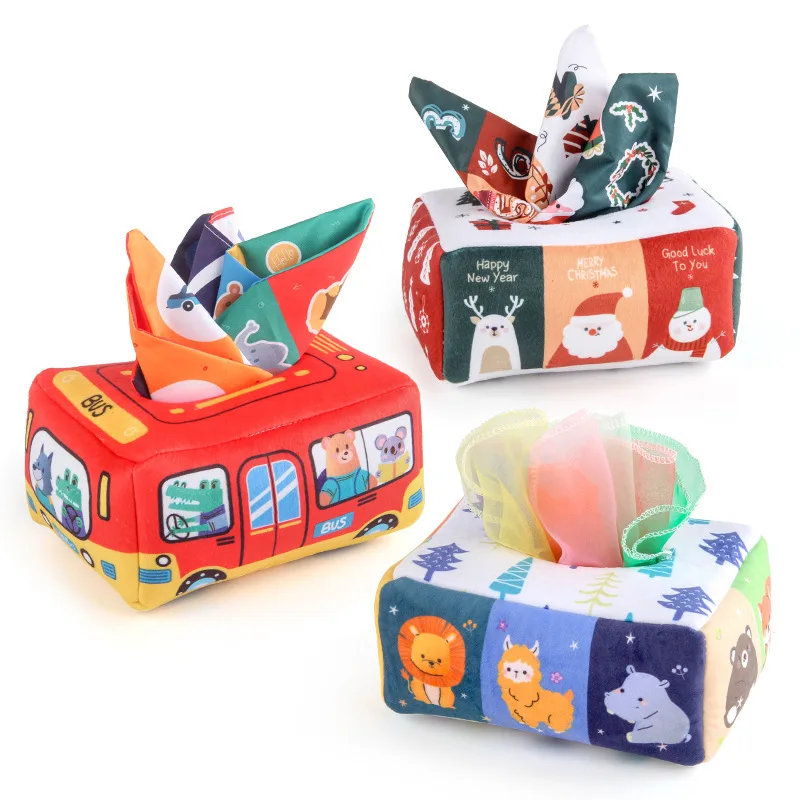 Magic Tissue Box Toy For Baby Soft Activity Toy Baby Sensory Educational Toy