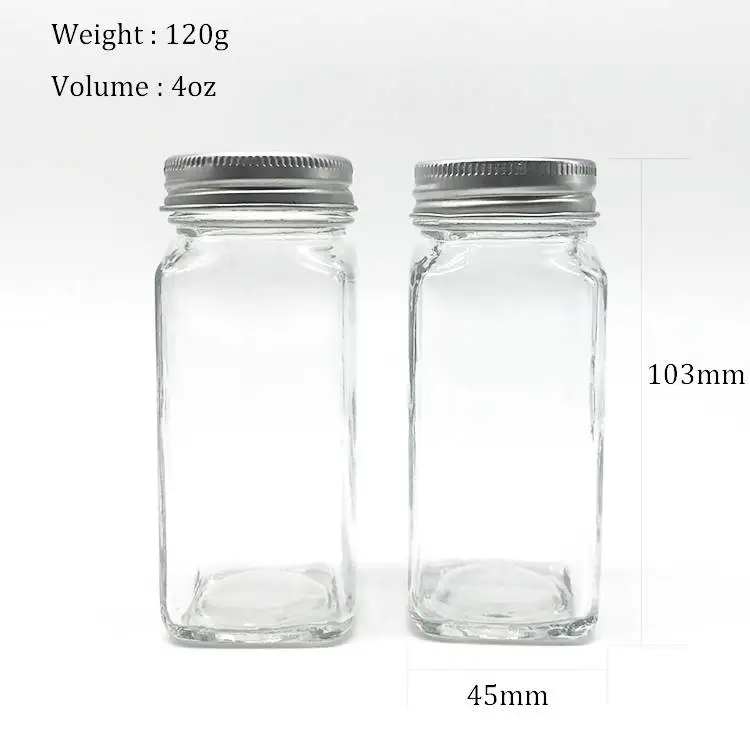 Пищевой оптом 4 0 oz 120ml соль контейнер для специй стеклянные квадратные банки с пластиковой алюминиевыми крышками