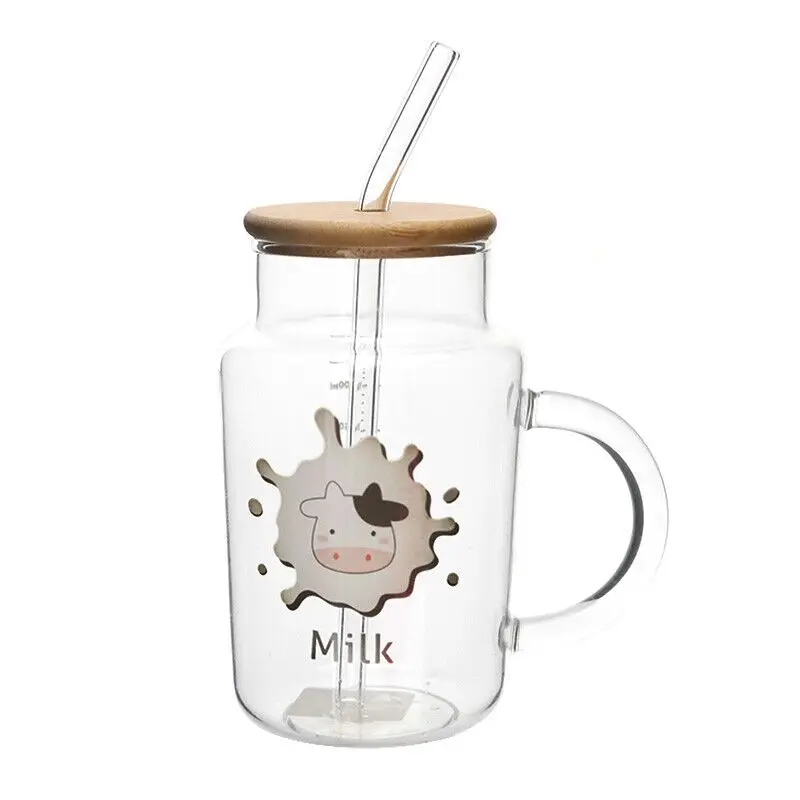 480ML Customized LOGO Glass Mug With Bamboo Lid Glass Cup With Handle