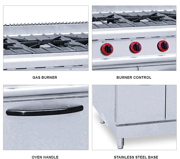 Heavy-Duty 3-Burner Gas Stove Oven Cooking Equipment Stainless Steel Table Top Hotel Electric Power Source LPG Built-in Options