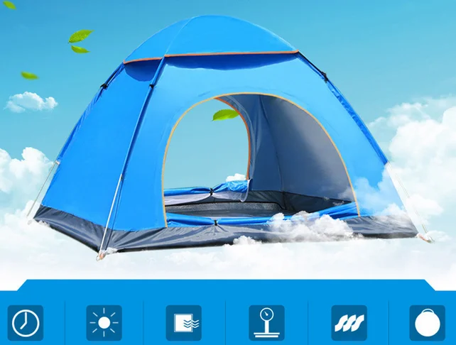Camping Tent 3-4 Person Double Layer Living Resort Tent Easy to Install Beach Tents for Camping