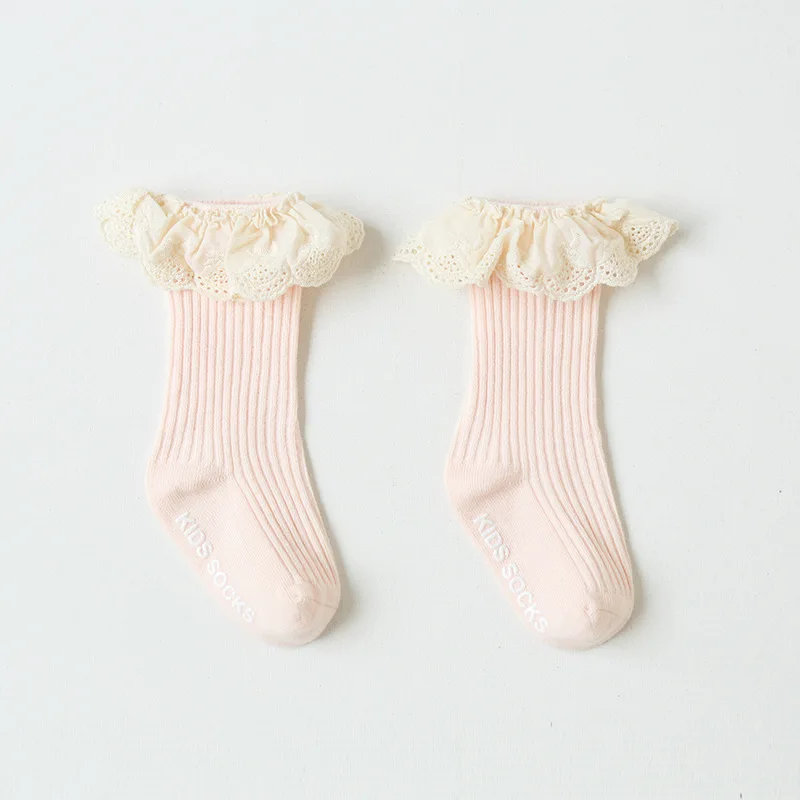 New High Quality Cotton Lace Ruffle Princess Ribbed Anti-slip Baby Socks