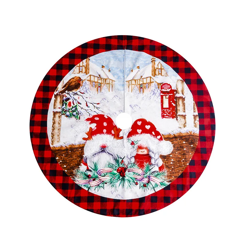 Christmas Red Black Plaid Ornament Set Tree Skirt Apron Stocking Tablecloth-Home Decor Suit
