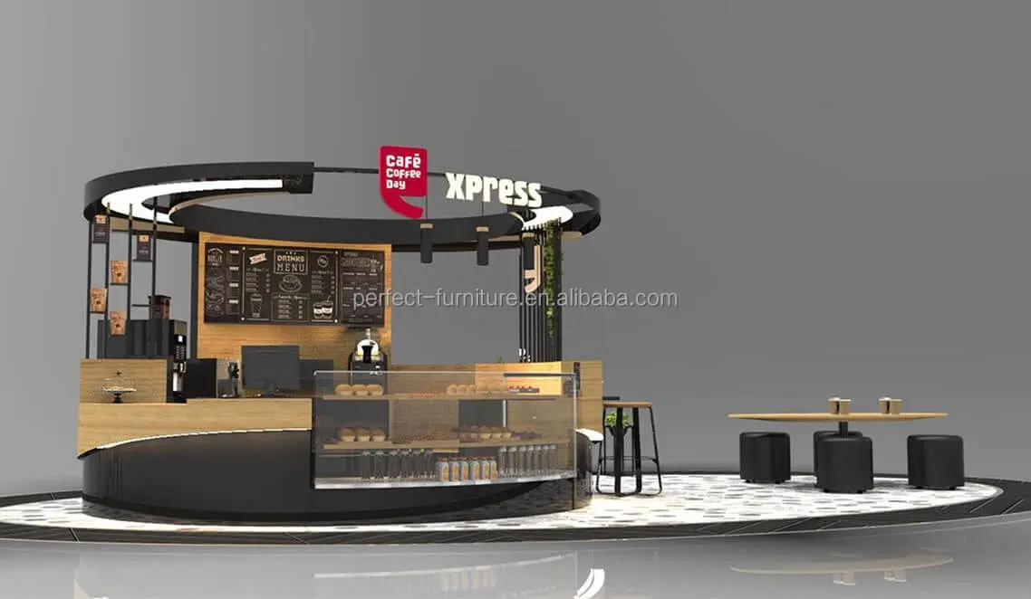 High-end Coffee bar Booth Mall Cafe Kiosk With Bakery Display case