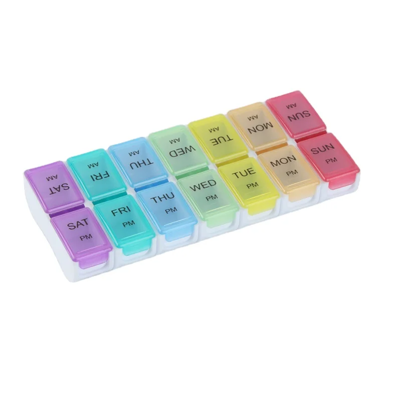 Detachable double row 14 grid pill box portable one week  family medicine storage box split   Plastic Medical Pill box