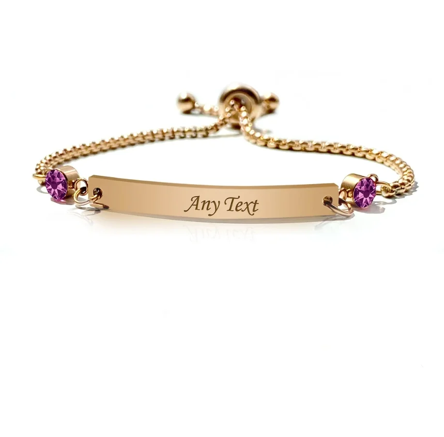 Custom Personalized Stainless Steel Birthstone Natural Stones Engraved Bar Adjustable Bracelets