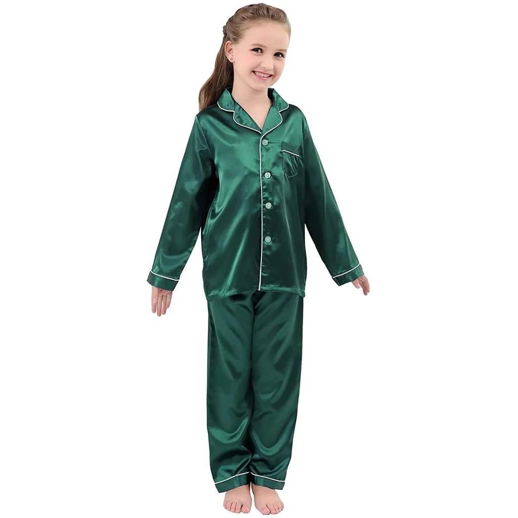 Cartoon Satin Kids Pajamas Set With Pants 14Years Old Girl Clothes Silk Sleepwear Loungewear