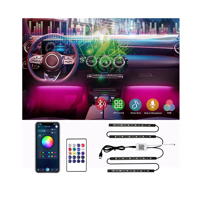 Waterproof RGB 5V USB Car Interior Decor Para Auto Car Accessories Atmosphere Ambient APP Control Smart Led Strip Lights