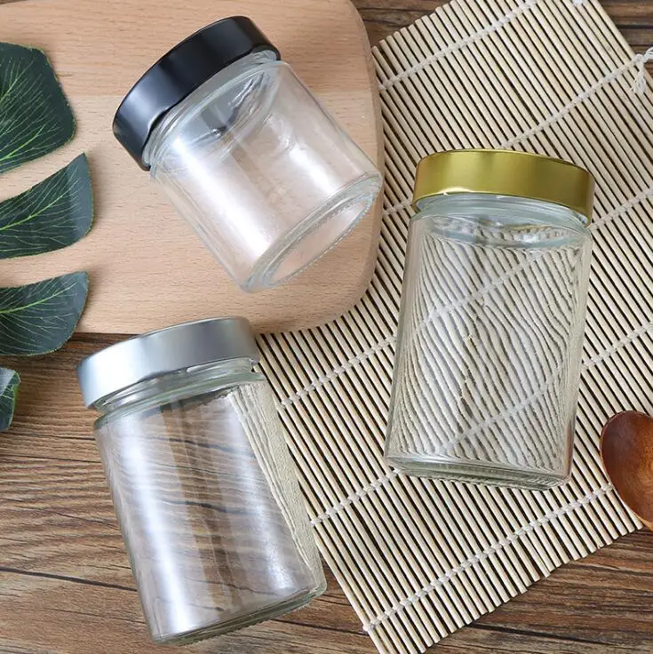 Glass Jar Honey Packing Bottle Jam Jar Candy Bottle Glass Storage Bottle with Silver Lids