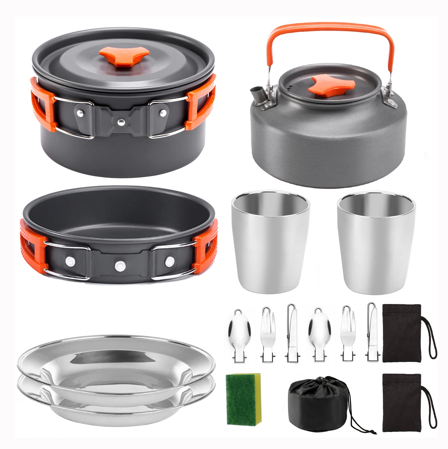 2-3 Person Camping Picnic Cookware Set Tableware Combination Portable Outdoor Cooking Mess Kit with Cups Plates