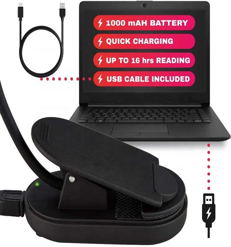 
Book Light Blue Light Blocking Amber Clip-On Reading Light 1600K Warm LEDs for Reading in Bed Rechargeable 1200mAh Battery 