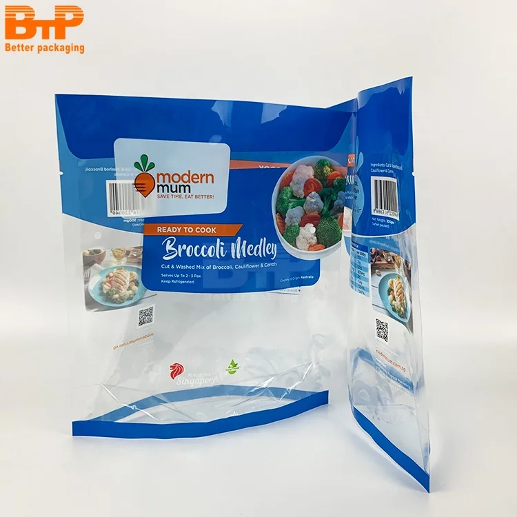 Custom logo printed Fruit food packaging bag fresh  vegetable  standing up pouch of pp recycle plastic bags