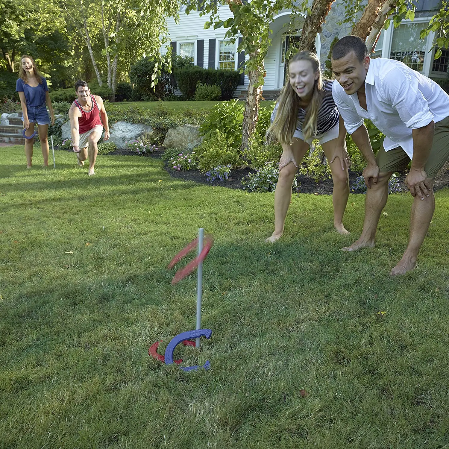 lawn outside outdoor camping party beach backyard steel horse shoe horseshoes iron throw toss game set