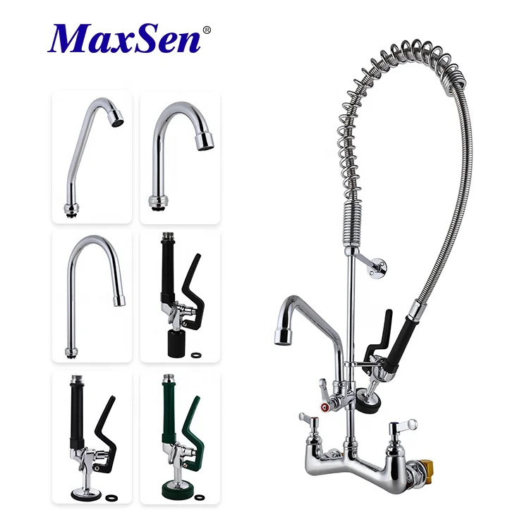 MaxSen Pre rinse Mixer Brand Pre rinse with Mixer Commercial Pre rinse Kitchen Sink Faucet with Elbow Tap