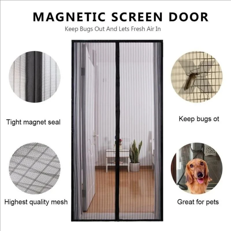2024 New Magnetic Screen Door Curtain Anti-Mosquito Net Fly Insect Screen Mesh Automatic Closing 5 Size Easy Installation