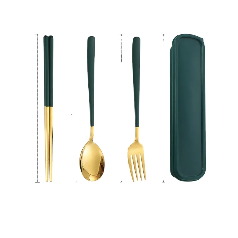 Logo Printing Available 304 Stainless Steel Carry On Flatware Set Korean Style Outdoor Easy Pack Tableware Combo 3pcs Outdoor Pi