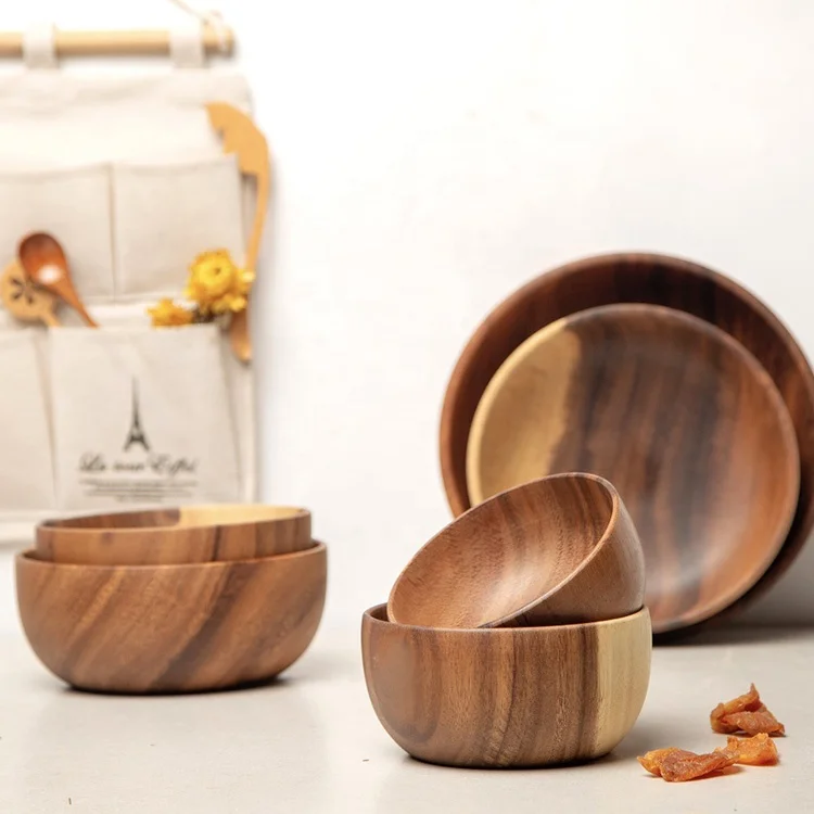 Japanese large whole wooden serving bowl fruit salad vegetables bowl acacia wooden salad bowls