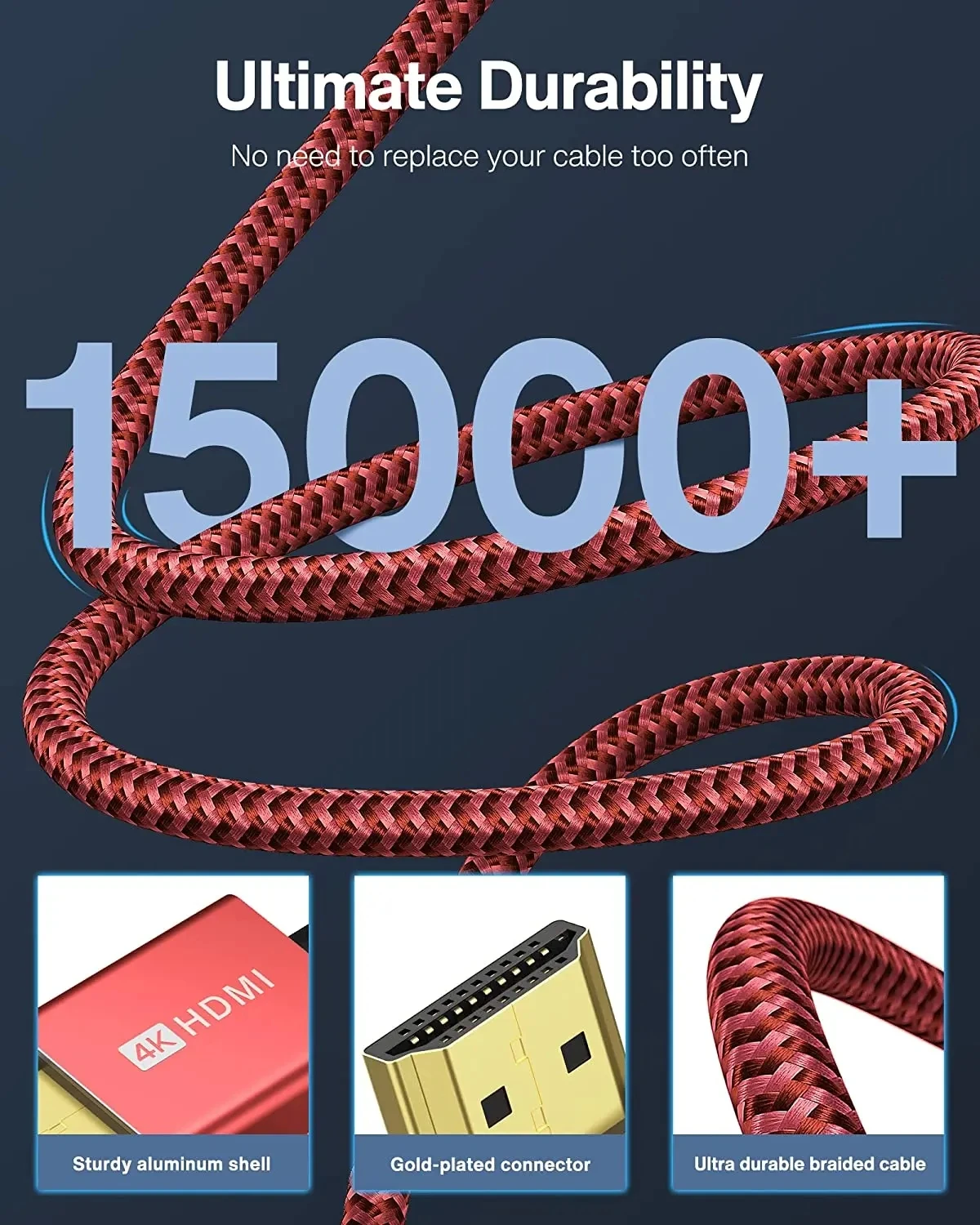 4K HDMI совместимый кабель 35 футов/10 м высокоскоростной Красный нейлоновый плетеный щит HD 2 0 поддерживает * 2K Ethernet