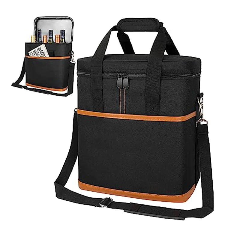 Insulated Sublimation Beer Can Glass Cooler Bag for Travel Picnic Wine Bottle Carrier Bag Wine Tote Bag with 2 Wine Glasses