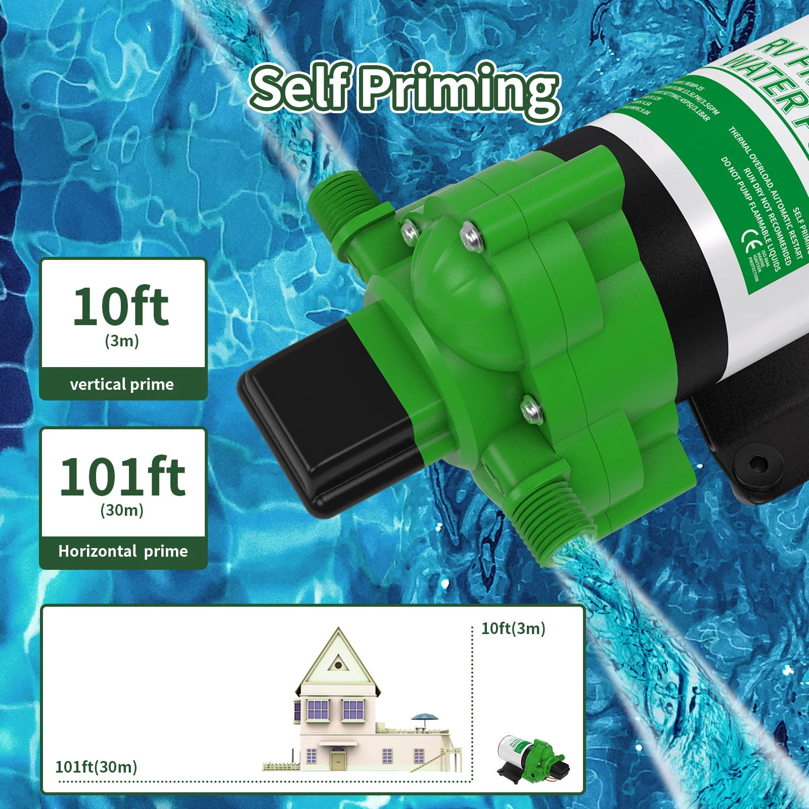 RVGUARD Fresh Water Pump, 12V DC Self Priming Diaphragm Water Pump, 3.5 GPM with Strainer Filter And Adapters