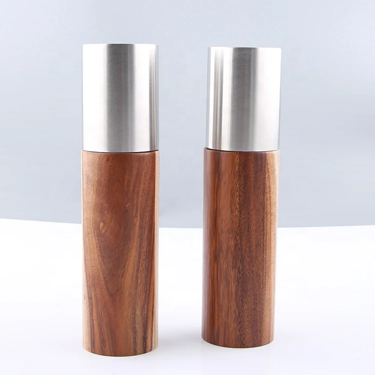 Acacia Wood Pepper and Salt Grinder Set with Stainless Steel Adjustable Coarseness, Premium Spice Grinder Set for Gift