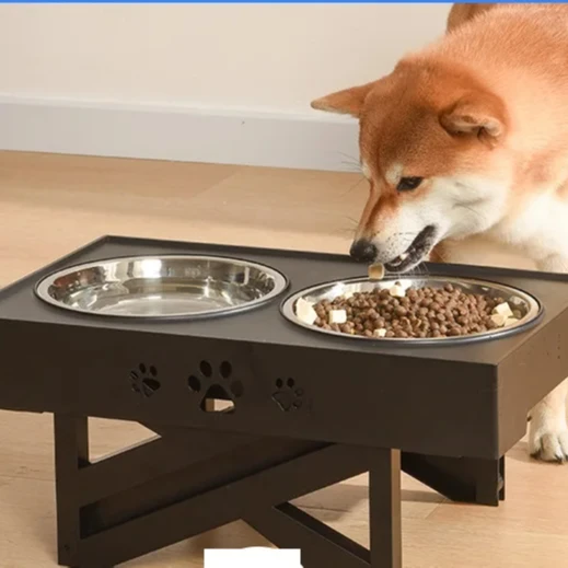 Stable Anti Slip Bracket Plastics+Stainless Steel Double Bowl Lifting Table Pet Folding Bowl