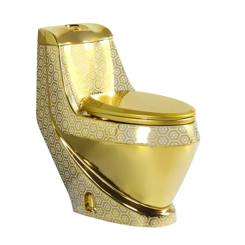 
A3104 YEXIZ 250/300mm Roughing-in Gold Ceramic Washdown Toilets Super Luxury One-piece Bathroom Toilets 