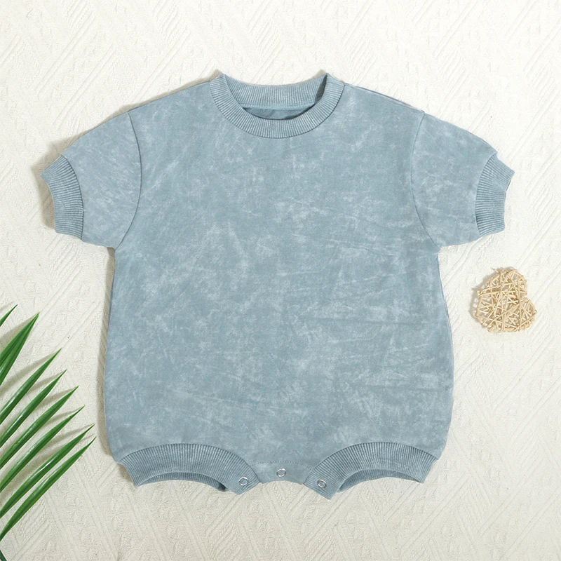 Custom Label Baby Sweatshirt Bubble Acid Washed Baby Romper Newborn Short Sleeve Jumpsuit