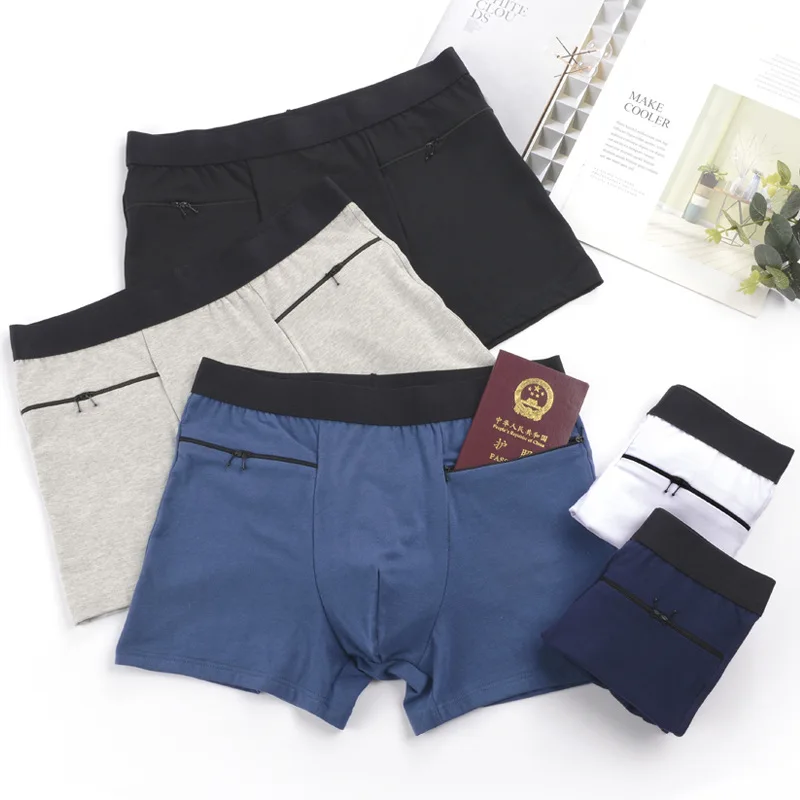 Мужские хлопковые трусы-боксеры с высокой талией и двумя карманами