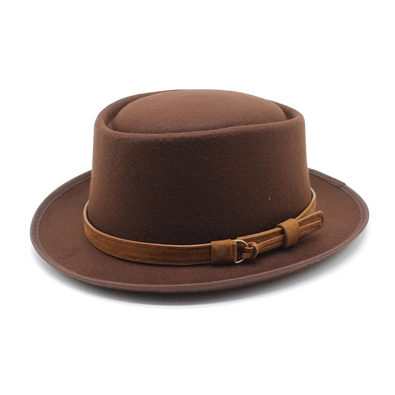 New Designer Small Brim Flat Top Fedora Hats For Unisex High Quality Vintage Jazz Cowboy Casual Fedora Hats With Belt