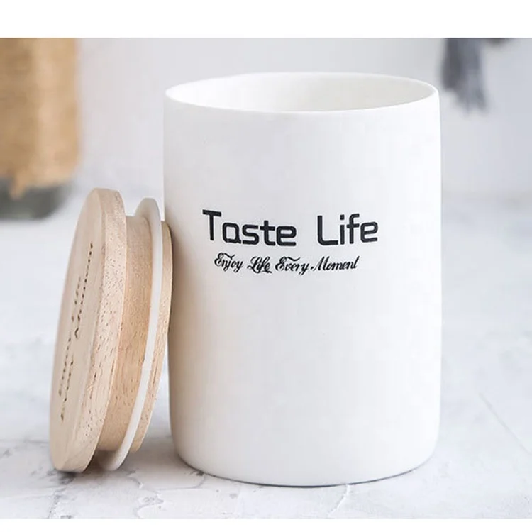 8oz frosted ceramic white candle jar with wooden lid