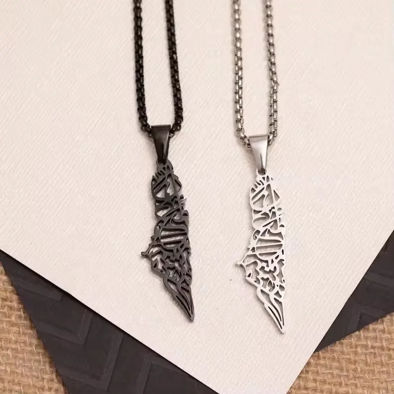 Customized Fashion necklace titanium steel hollow out Palestine map necklace stainless steel necklace