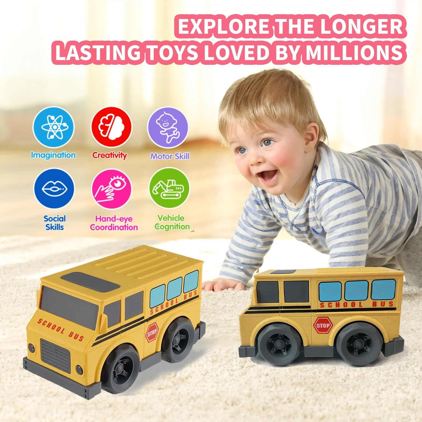 learning toy pull back track car toddlers simulate toy school bus with light and music