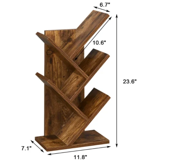 5-Tier Floor Standing Tree Bookcase in Living Room Home Office Tree Bookshelf